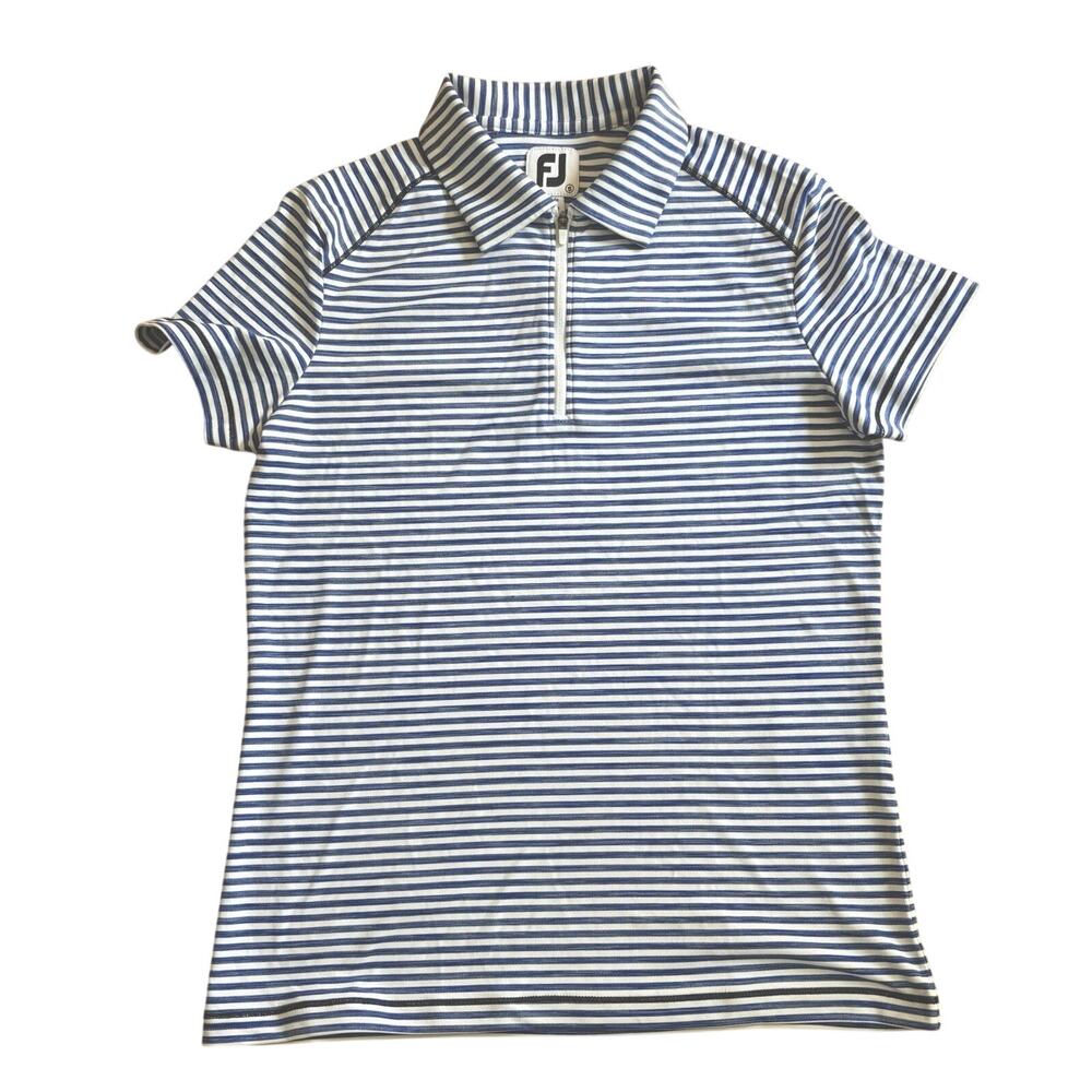 FootJoy Women’s Golf Short Sleeve Quarter Zip Polo Sz Sm Blue & White Stripped